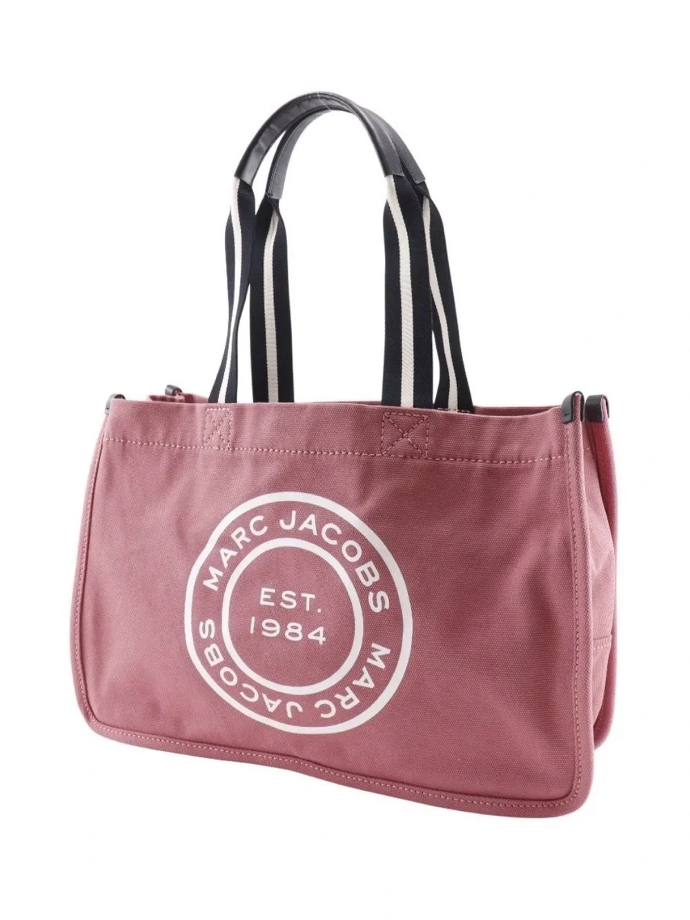 Marc Jacobs Rose Canvas Logo Tote with Black-Trim Straps